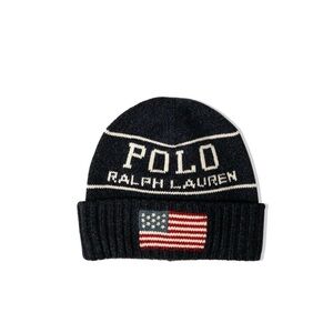 Polo by Ralph Lauren Navy Knit Beanie with Flag